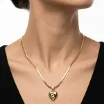 Puffy Gold Heart Necklace on Flat Chain N-88