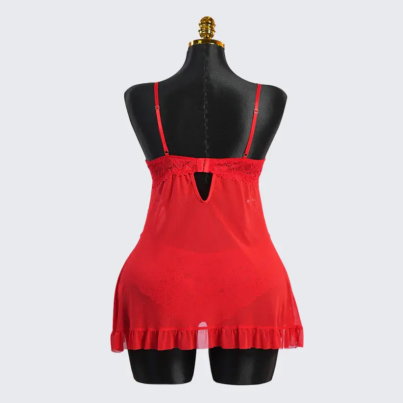 Red Full-body Lace Top Panty Set
