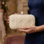 Pearl-Embellished Evening Bag with Geometric Diamond Pattern VS-70