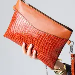 Modern Croco Clutch-camel