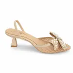 Pointed Toe Lace Heels with Pearl Embellished Bow C-132