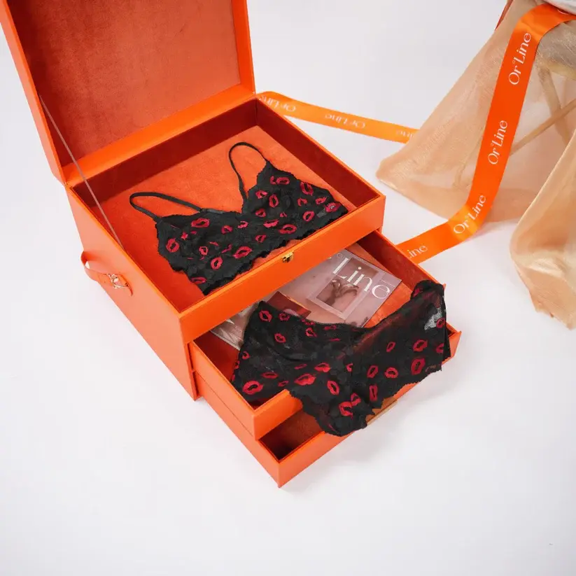 Black Lace Embroidery Sexy Bra Panty Set