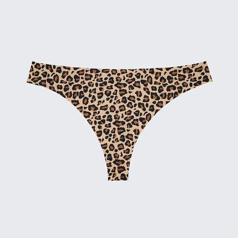 Seamless Ice Silk Low Rise Leopard Cotton Crotch Thong Panty