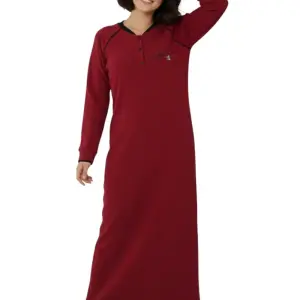 Women’s Long Sleeve Winter Abaya – Jacquard Textured Cotton – Warm Home Wear – Maxi Length Galabeya