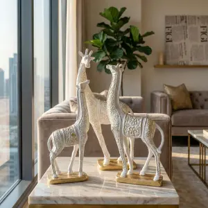 Gold & White Giraffe Figurine Set