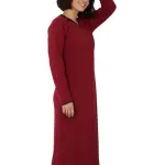 Women’s Long Sleeve Winter Abaya – Jacquard Textured Cotton – Warm Home Wear – Maxi Length Galabeya