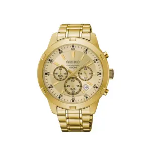 SEIKO Men's Hand Watch CHRONOGRAPH Stainless Band, Gold Dial SKS610P1