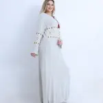 inter Velvet Nightgown Abaya – Soft Embroidered Night Dress with Flared Sleeves