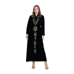 Emerald Green Velvet Maxi Dress with Embroidered Details