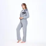 Dark Grey Cotton Pajama Set – Zipper Jacket & Embroidered