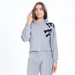 Dark Grey Cotton Pajama Set – Zipper Jacket & Embroidered