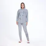 Winter Grey Cotton Pajama Set – Embroidered Jacket & Pants