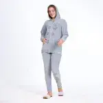 Winter Grey Cotton Pajama Set – Embroidered Jacket & Pants