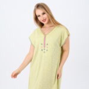 Women’s Cotton V-Neck Nightgown with Delicate Embroidery – Soft and Comfortable