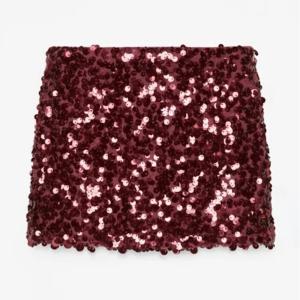 Burgundy Sequin Mini Skirt