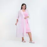 Satin Robe with Long Cotton Nightgown – Sleeveless & Perfect for Summer Comfor