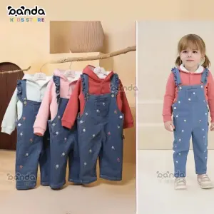 طقم سلوبيت جينز مع اندر شيرت كابيشوه قطيفة شتوي مطرز ورود