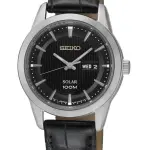 SEIKO Ladies' Hand Watch SOLAR Black Leather Strap SUT161P2