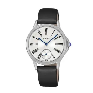 SEIKO Ladies' Watch Quartz Black Leather Strap, White Dial SRKZ57P2