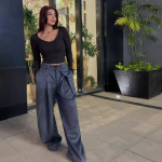 Suede Wide-Leg Pants Gray