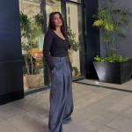 Suede Wide-Leg Pants Gray