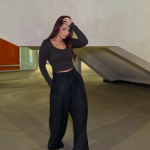 Suede Wide-Leg Pants Black