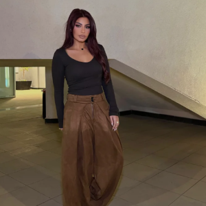 Suede Wide-Leg Pants Brown