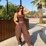 Baggy Tie-waist pants Brown