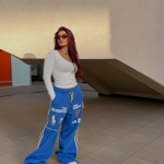 Polo Print Melton Pants Blue X yellow