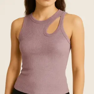 Women’s Sleeveless Cut-Out Tank Top – 100% Cotton – Trendy Casual Slim Fit Shirt