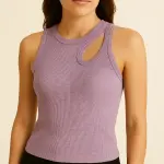 Women’s Sleeveless Cut-Out Tank Top – 100% Cotton – Trendy Casual Slim Fit Shirt